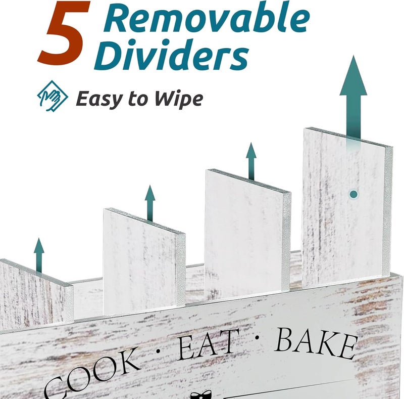 Suli Extra Large Kitchen Utensils Holder with 4 Compartments, Wooden Utensil Organizer for Kitchen Countertop, Farmhouse Decor, Rustic Cooking Utensil - White grain - Image 4